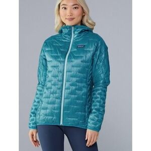 Patagonia Hooded Jacket Teal Blue Quilted Lightweight Insulated Size L